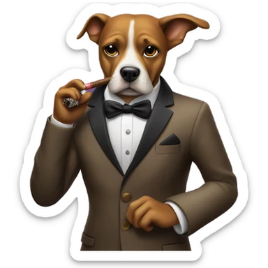 Dog wearing a blazer smoking a cigar at a nightclub sticker