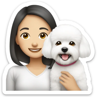 A cute and happy bichon frise with an Asian woman  sticker
