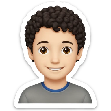boy, dark and short curly hair, medium white skin,  sticker