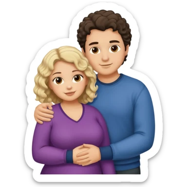 flirty couple hugging. The man dark brown brushed hair. The woman is chubby and has shoulder-length blond curls sticker