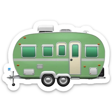 Shasta travel trailer, two tires, colored all green, the same green shade as movie trailer green preview card, light grey tires and grey hitch sticker