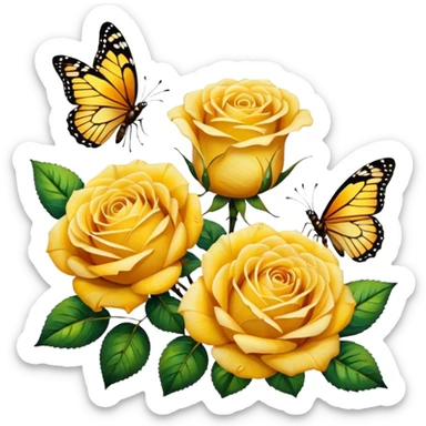 Afremov-style painting of yellow roses and butterflies sticker