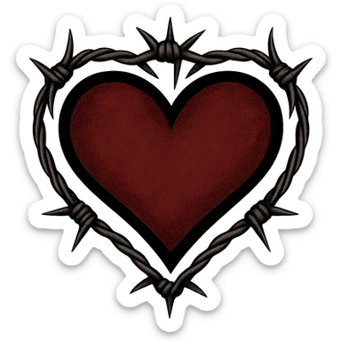 gothic style heart with a barbed wire border, black and deep red colors, transparent background sticker