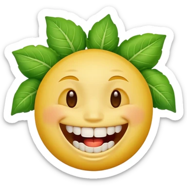 yellow face emoji laughing with teeth full of vegetable leaf stuck on teeth sticker