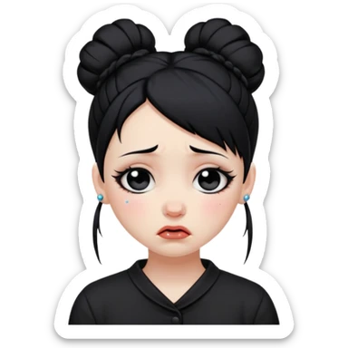A girl who's goth with black hair in a bun crying in tears  sticker