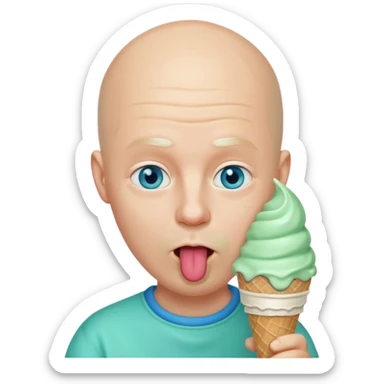 Bald man with blue eyes Licking a mint ice cream cone sticker