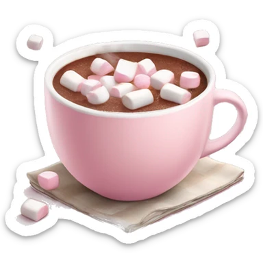 Light Pink mug of hot chocolate with marshmallows  sticker
