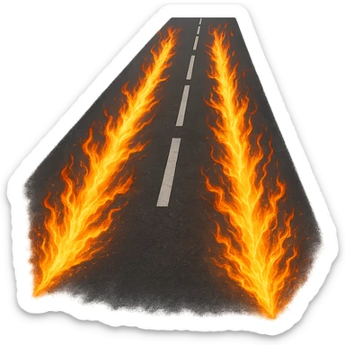 parallel flame trails on a road, vivid fire, Back to the Future reference, no car, just the tracks, energetic, no background sticker