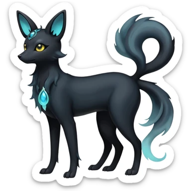 Shadowy Matte-Black Mysterious Wispy-Aura Fog-Veiled Elegant Umbreon-Fionbri-fusion-creature (full body) sticker