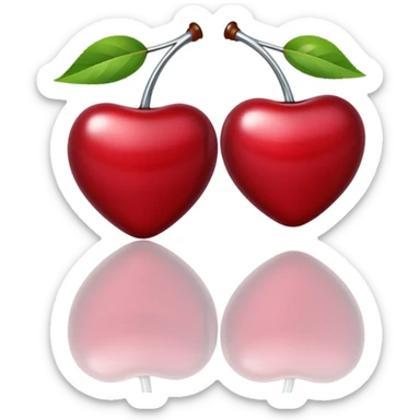 A pair of cherries emoji made of polished silver chrome, smooth rounded shapes, glossy metallic finish, soft highlights and reflections, cute proportions, iOS emoji style, centered, clean white background, no text sticker