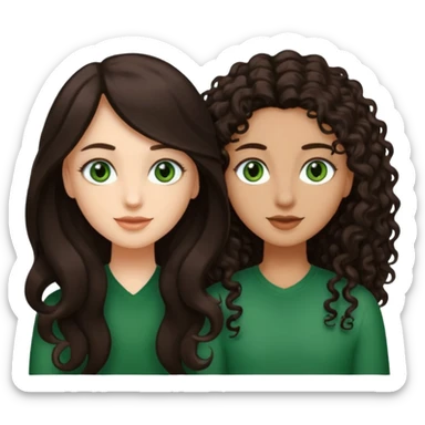 Two besties: 1: long fully straight darkbrown hair, green eyes 2: long curly darkbrown hair sticker