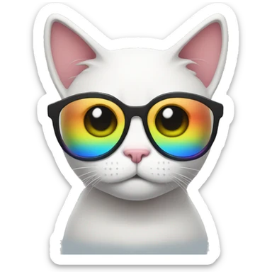 rainbow cat sad with glasses sticker
