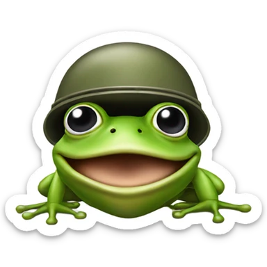 Frog with a military helmet sticker