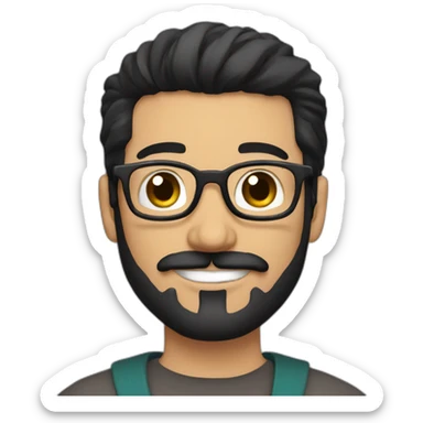 Arabic man, very short black hair, round hipster glasses, dark beard and mustache, round-ish face, brown eyes, beautiful smile, samurai sticker