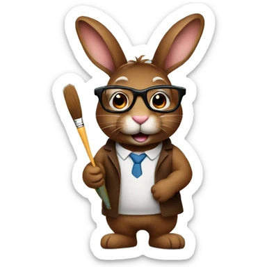 Brown bunny with a paintbrush and glasses  sticker