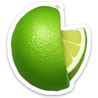 Green glossy lips biting into a lime sticker