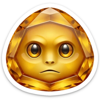 Single gemstone rock character, warm golden citrine, squat and heavy like a rock, with carved facets with eyes sticker