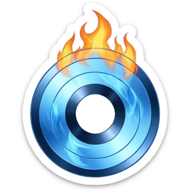 A minimalist CD disc with a subtle fire design, blue flames. sticker
