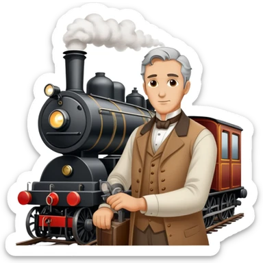 George Stephenson working on a steam locomotive sticker