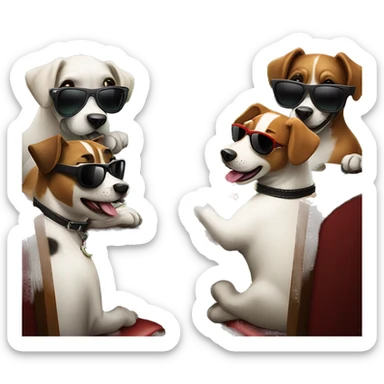 Group of dogs playing poker at a poker table, wearing shades, holding 2 cards sticker