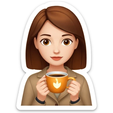 The woman holds a cup in her hands. There is a glow around the girl. sticker