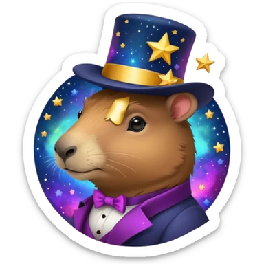 A Galaxy capybara with a tophat sticker