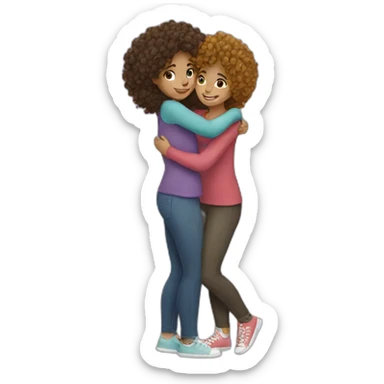 two friends girls with curly hair hugging sticker