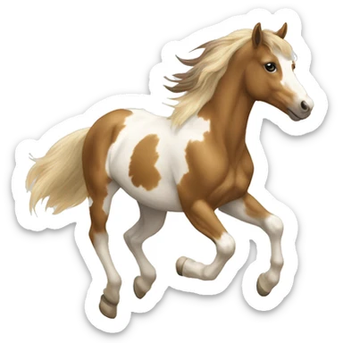 Scruffy Piebald tricolor palomino yellow brown pony with dark brown spots galloping running sticker