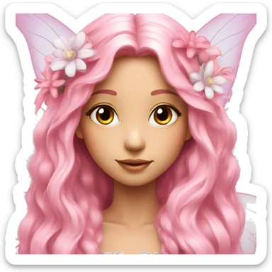 Beautiful, flower, fairy, pink, white, long hair, with pink wings sticker
