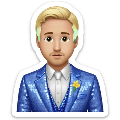 Ryan Gosling with blonde hair, periwinkle sequin suit sticker