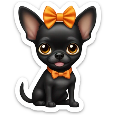 Fully black chihuahua with orange bow sticker
