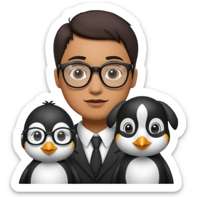  gozlük takan ve yaninda köpek olan Penguin sticker