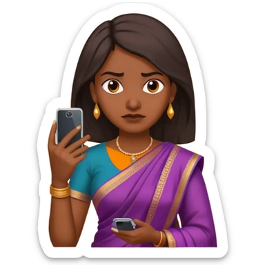 generate an indian female teacher calling on mobile. looking mad. Dressed in a saree sticker