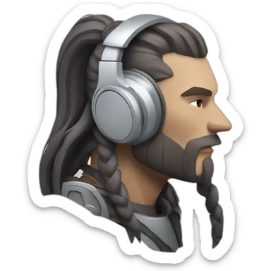 futuristic viking -listening to music with headphones sticker