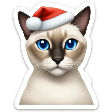Flame tip siamese cat with blue eyes in a Christmas hat sticker