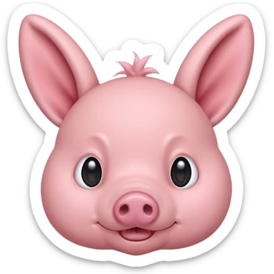 a pink creature with a pig snout but bunny ears , small smirk and blush - fringe covering the top half of his eyes ( dwaekki ) sticker