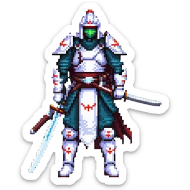 battle-ready male cyborg samurai nomad with digital katana sticker