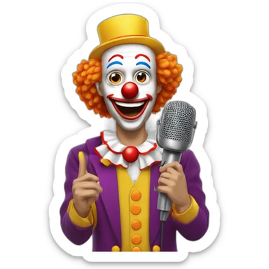 spanish radio presenter with radio station microphone in his hand dressed as clown sticker