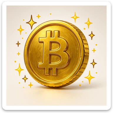 a shiny gold coin with magical sparkles swirling around it, vibrant cartoon style sticker