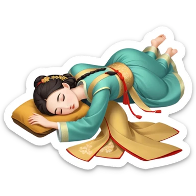 Beautiful girl in Hanfu lying on the ground sleeping sticker