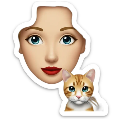 pretty-curly-blonde-woman-red-lips-with-cat-bengal sticker
