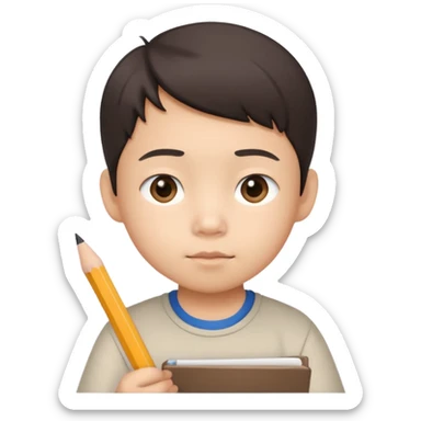 A Asian kid doing his math homework  sticker