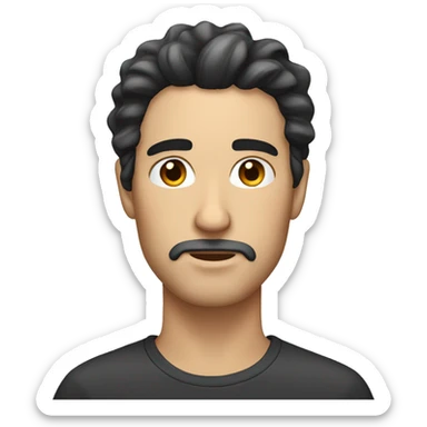 white guy, with black wavy hair that covers his forehead and thick eyebrows sticker