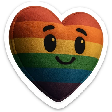 a rainbow pride heart with a soft inner glow, plush portrait and retro sticker style combined, no text sticker