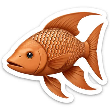 Fish. Longer, thinner body covered in dusty terracotta scales with a rough, sandpaper-like texture. Fins are smaller and more rigid, adapted for digging through mud. Dull brown and tan coloring with sandy patterns. long whiskers. very long, thin body. pokemon style. sticker