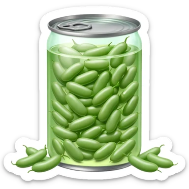 open metal can with pale green oval beans in clear liquid, no label or extras, soft lighting, subtle shadows, emoji scale sticker