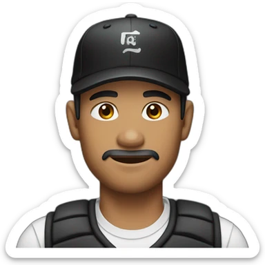 Cambodian man with a beard wearing black vest, black baseball cap sticker