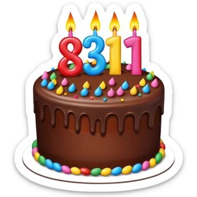 a big chocolate birthday cake with a number candle 8 on top sticker