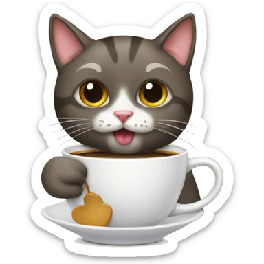 cat with a bow drinking coffee sticker