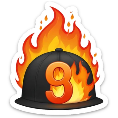 black cap on fire with number “9” on it sticker